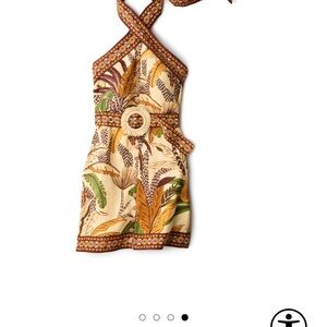 FARM Rio Foliage Sketch Sand Halter Mini Dress